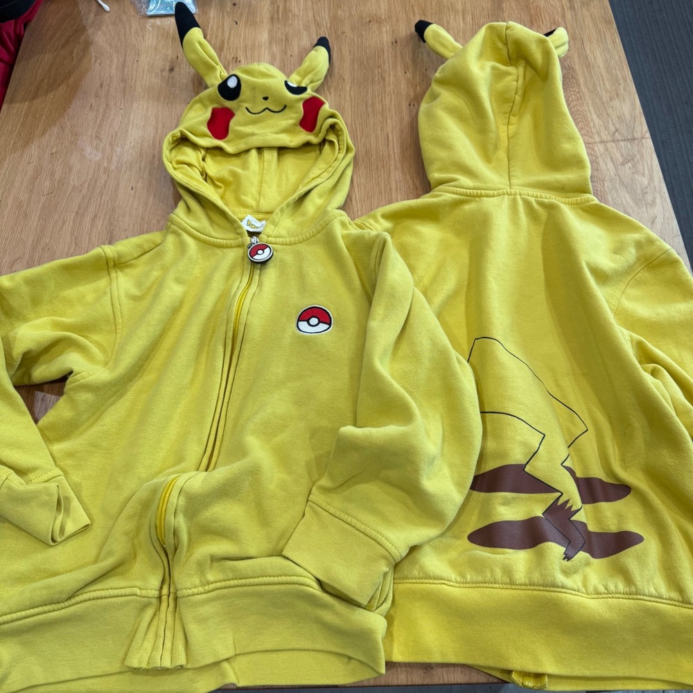 Pokemon Yellow Pikachu Kids SM Yellow Zip Up Hoodie Sweatshirt Set of 2 w/ Ears